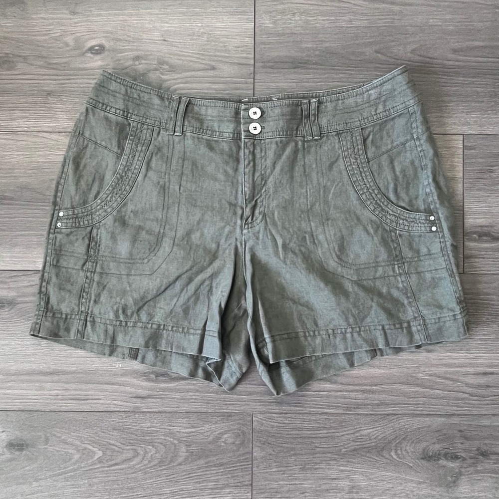 INC International Concepts Olive Green 100% Linen Shorts Womens 12 Utility Cargo